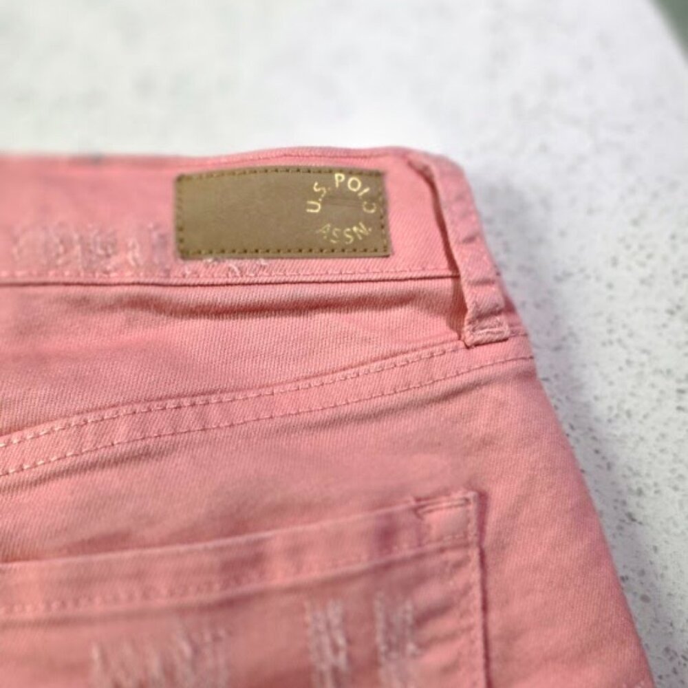 XS U.S. Polo Assn. Women's Size 2 Baby Pink Distressed Cotton Denim Cuff Shorts - Picture 4 of 8